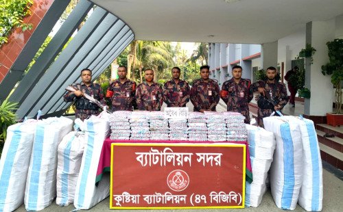 কুষ্টিয়া ব্যাটালিয়নের অভিযানে প্রায় ৯.৩৭ লাখ টাকার মাদক ও চোরাচালানী পণ্য উদ্ধার