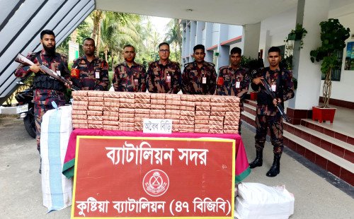 কুষ্টিয়া ব্যাটালিয়নের অভিযানে ভারতীয় মদ ও বিপুল নকল বিড়ি আটক