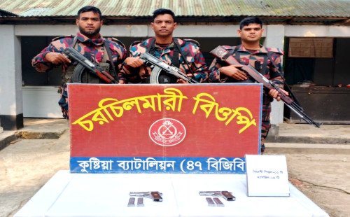 কুষ্টিয়ায় বিজিবির বিশেষ অভিযানে উদ্ধার দুই বিদেশি পিস্তল ও চারটি ম্যাগাজিন