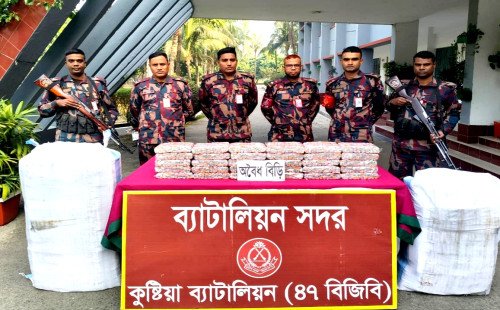 কুষ্টিয়ায় বিজিবির অভিযানে সাড়ে তিন লাখ টাকার অবৈধ বিড়ি উদ্ধার